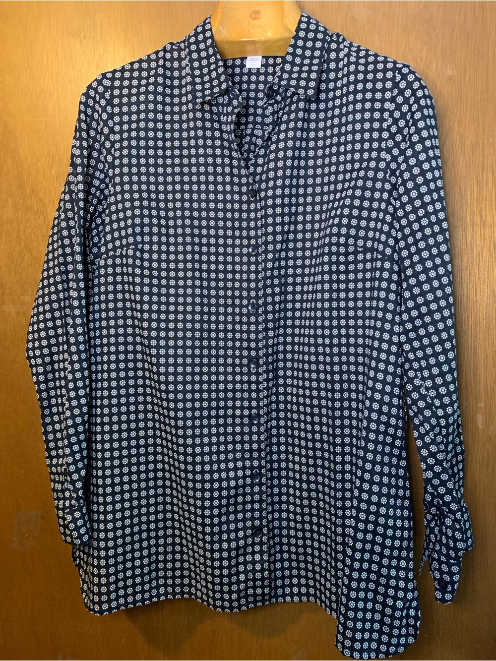 Coldwater Creek Black No Iron Blouse with White Daisy Print